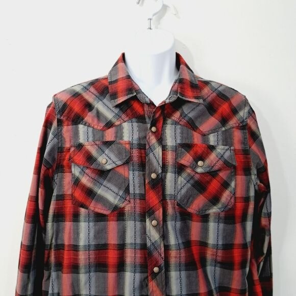 PrAna Midas Holstad Plaid‎ Organic Cotton  Pearl Snap Size Med - Picture 3 of 7